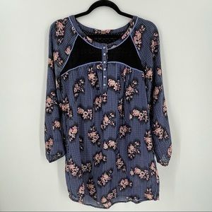 Free People Floral Stripe Tunic Dress Long Sleeve